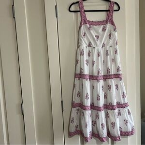 J. Crew Factory Block-print Squareneck Smocked Floral Tiered Midi Dress